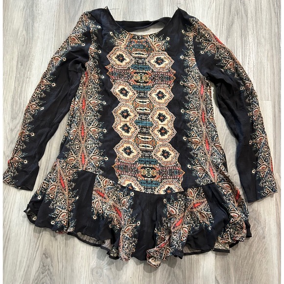 Free People Tops - Free People Womens Voile Trapeze Slip Tunic or dress M Black Paisley Print boho